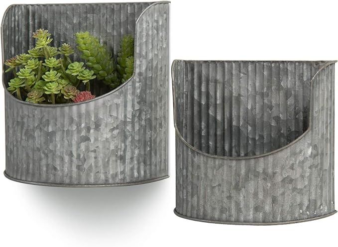 MyGift Rustic Silver Metal Vertical Ribbed Design Galvanized Wall Mounted Flower Planter Pots, Se... | Amazon (US)