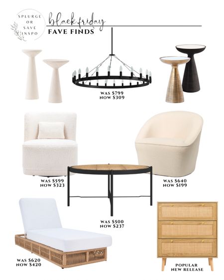 Black Friday deals. Rattan dresser. Wagon wheel chandelier. Side table. Black side table. Brass side table. Concrete side table. White accent chair. Swivel accent chair. Outdoor chaise. Patio chaise. 

#LTKCyberweek #LTKhome #LTKsalealert