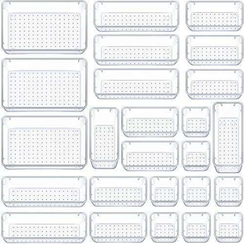 WOWBOX 25 PCS Clear Plastic Drawer Organizer Set, 4 Sizes Desk Drawer Divider Organizers and Stor... | Amazon (US)