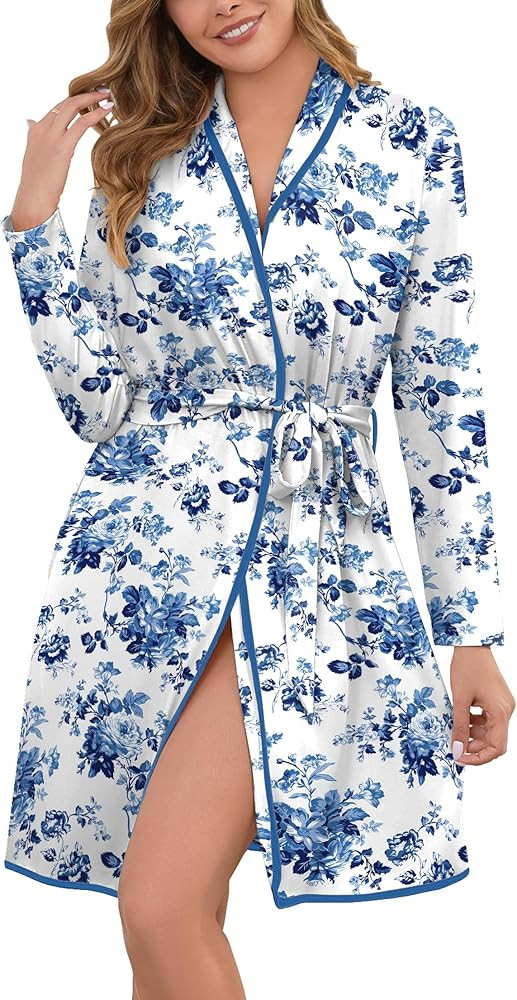 Robes for Women Print Long Sleeve Kimono Bath Robe Lightweight House Coat Bathrobe Loungewear wit... | Amazon (US)