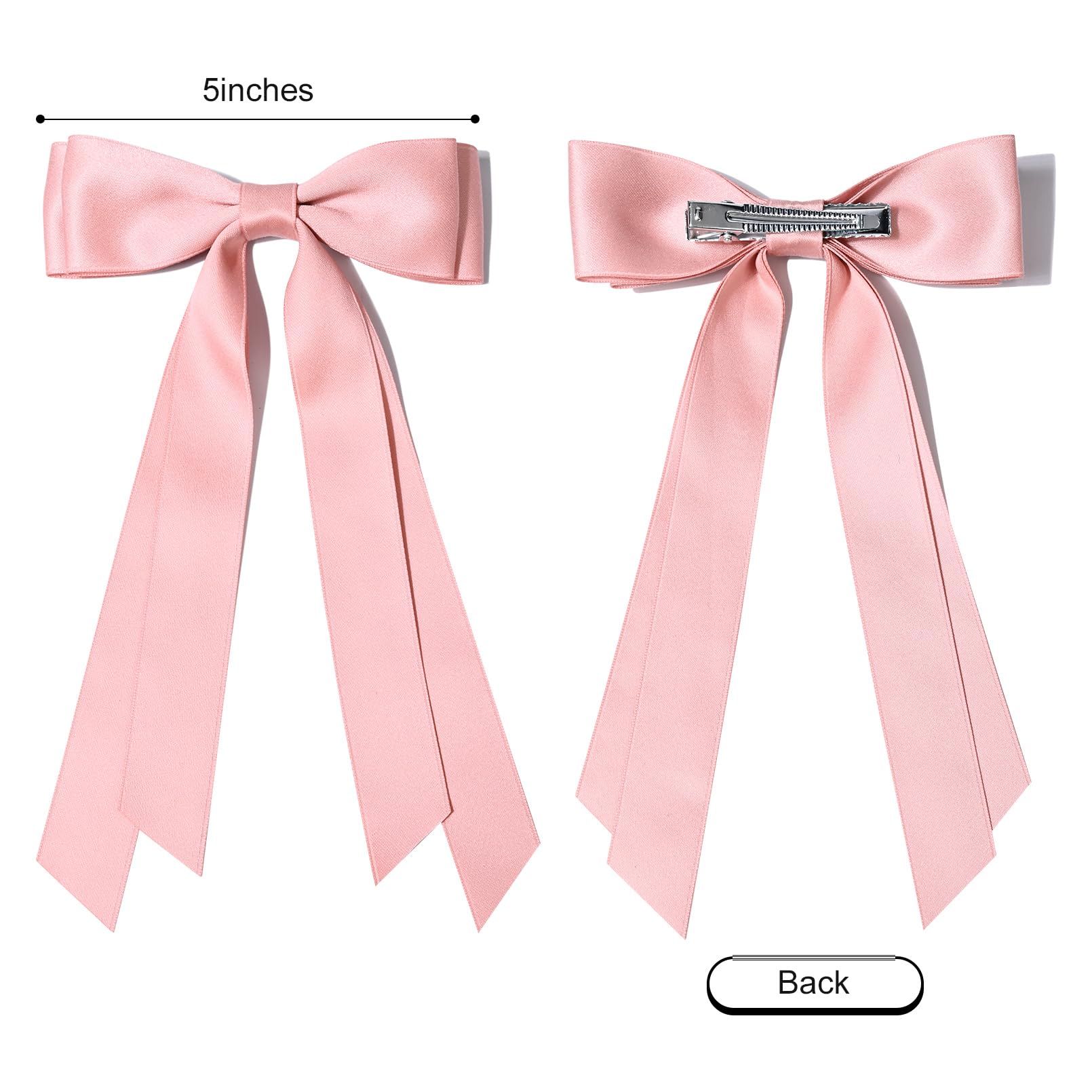 2PCS Silky Satin Hair Bows Hair Clip Pink White Hair Ribbon Ponytail Holder Accessories Slides Me... | Amazon (US)