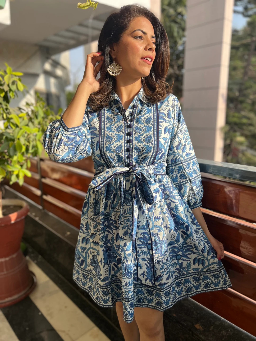 Hand Block Printed Dress | Summer Short Dress | Cotton Floral Dress | White & Blue Dress| Handmad... | Etsy (US)