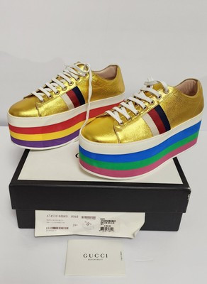 GUCCI Peggy Metallic Rainbow Platform Sneakers, style no. 474538, 39.5EUR US 9  | eBay UK | eBay UK