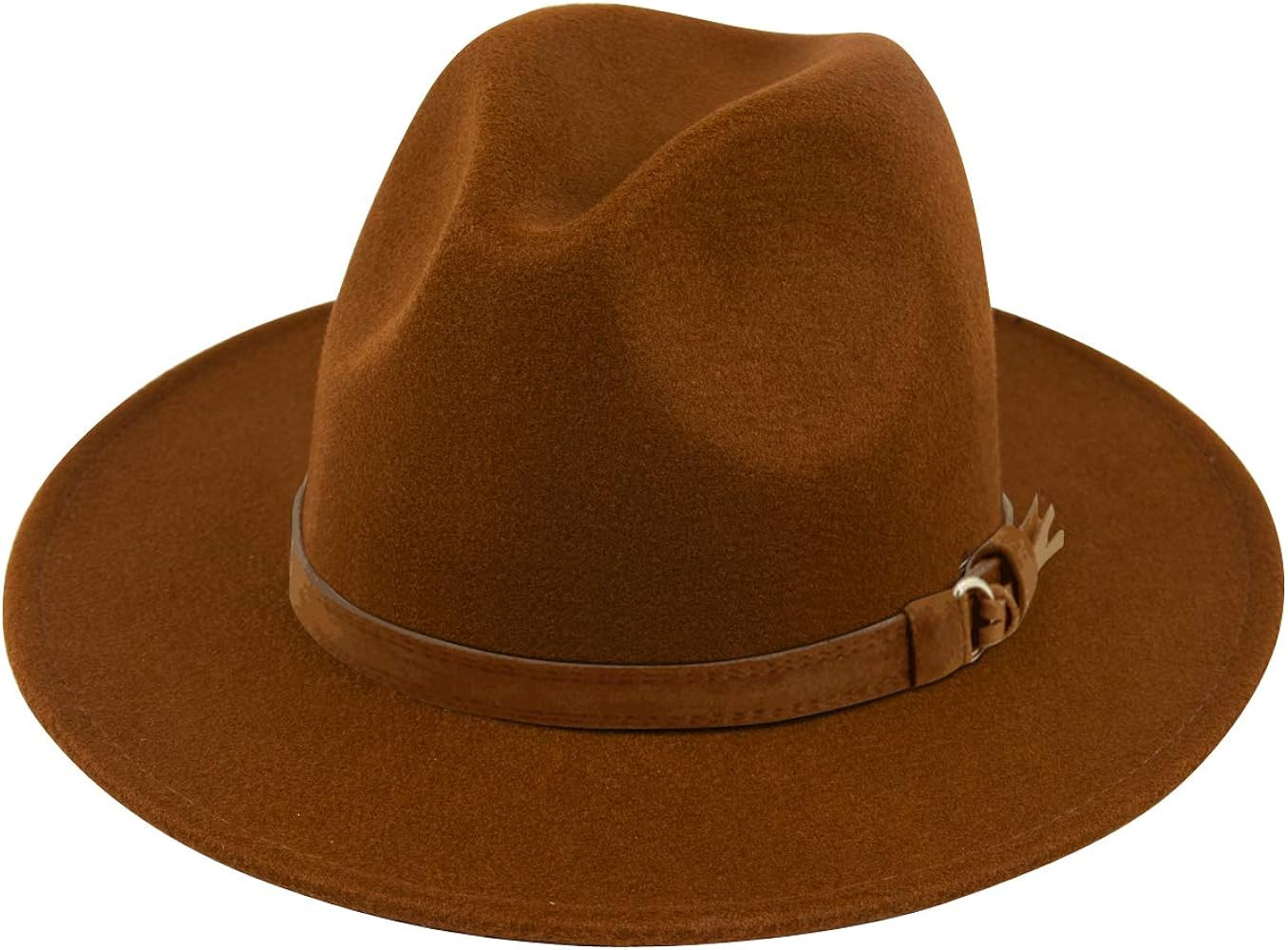 Lanzom Womens Classic Wide Brim Floppy Panama Hat Belt Buckle Wool Fedora Hat | Amazon (US)