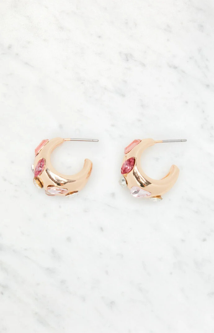 Chunky Gemstone Hoop Earrings in Gold | PacSun