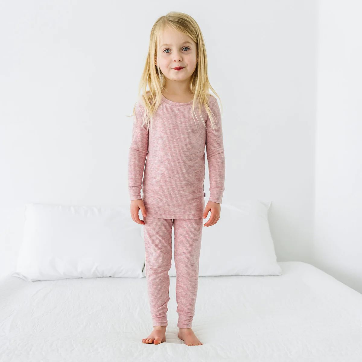 Heather Mauve Ribbed Two-Piece Pajama Set | Little Sleepies