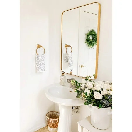 Highland Brushed Gold 24 x 36 Rounded Corner Mirror Rectangular Framed Wall Mirror Vanity Mirror Mul | Walmart (US)