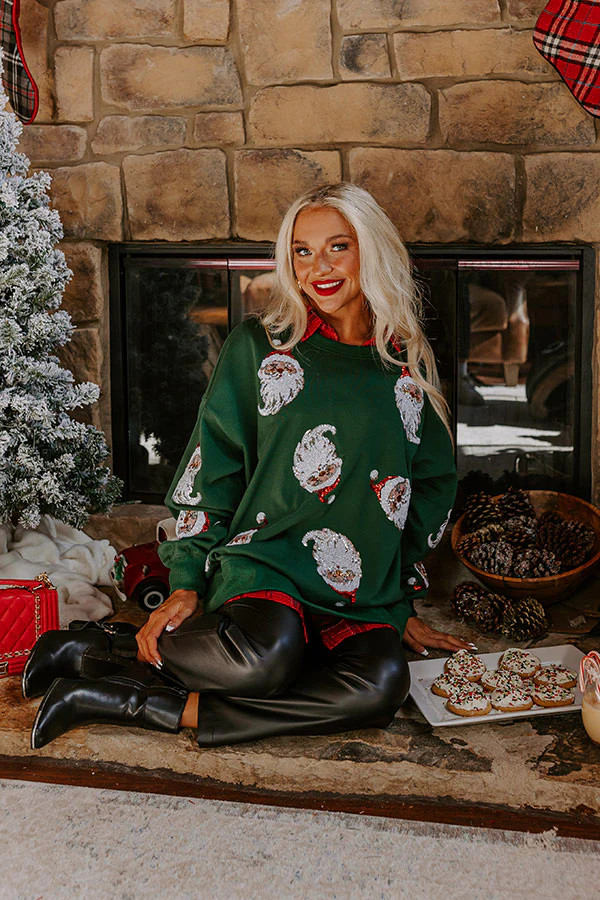 Santa Honey Sequin Sweatshirt in Hunter Green | Impressions Online Boutique