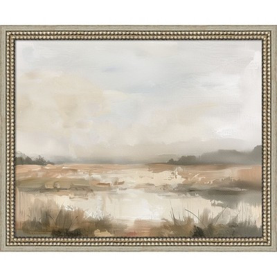 Kate and Laurel Neutral Abstract Landscape by The Creative Bunch Studio Framed Mounted Canvas Wall Art Print, Castellan Silver, 22 x 18 | Target