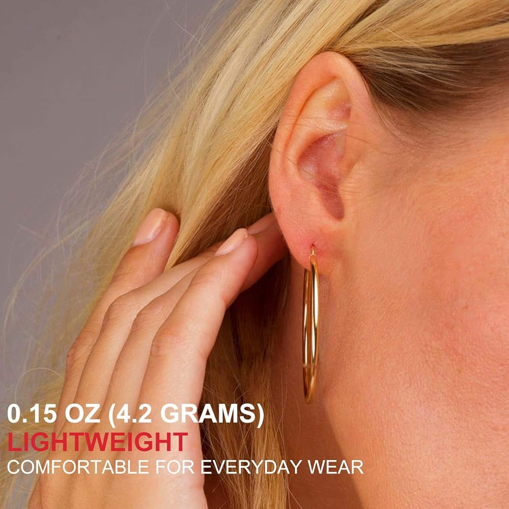 Gold Hoop Earrings for Women 14K Real Gold Plated Hoops with 925 Sterling Silver Post | Amazon (US)