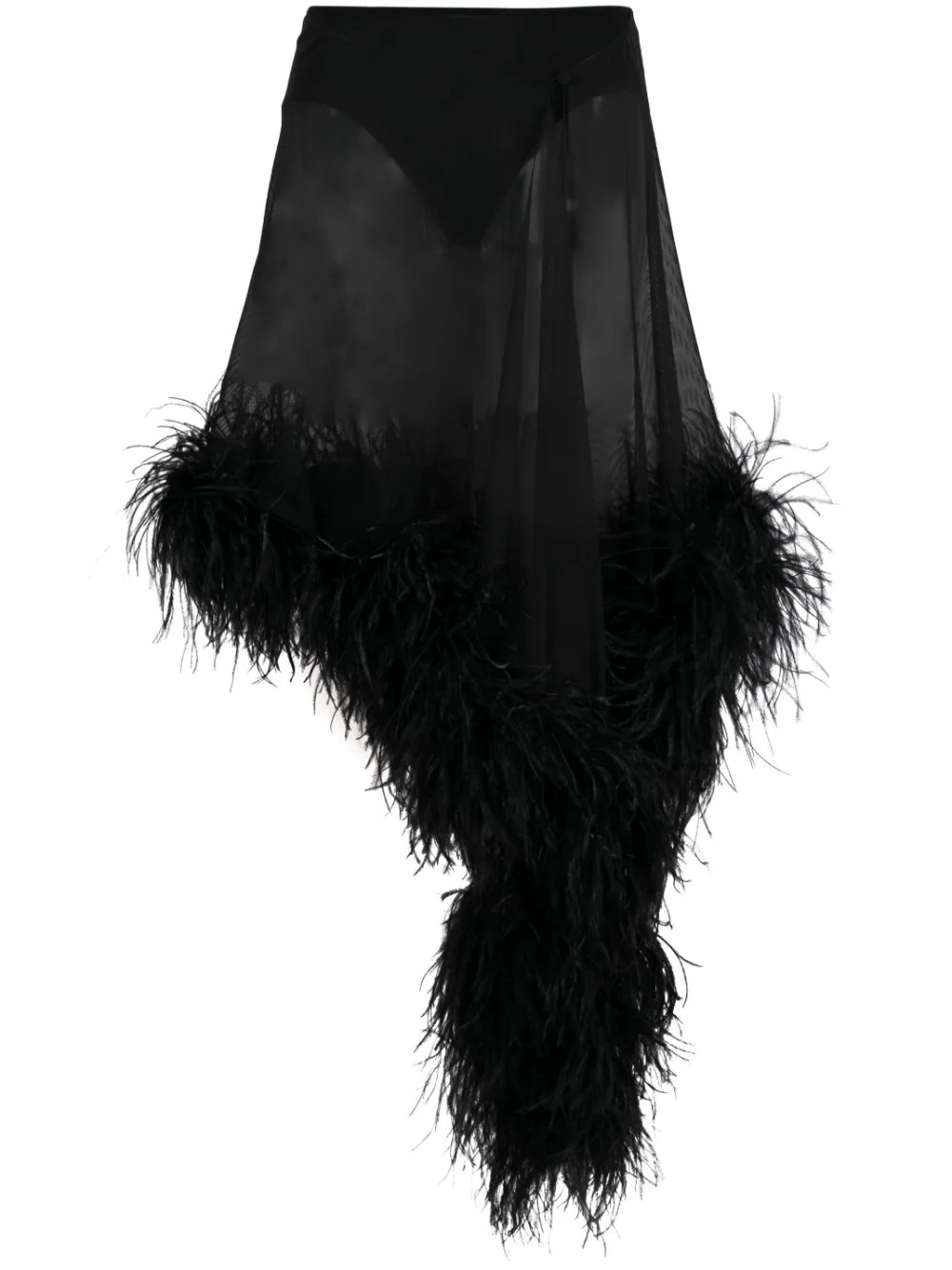 The Attico Miya feather-trimmed asymmetric skirt - Black | Farfetch Global