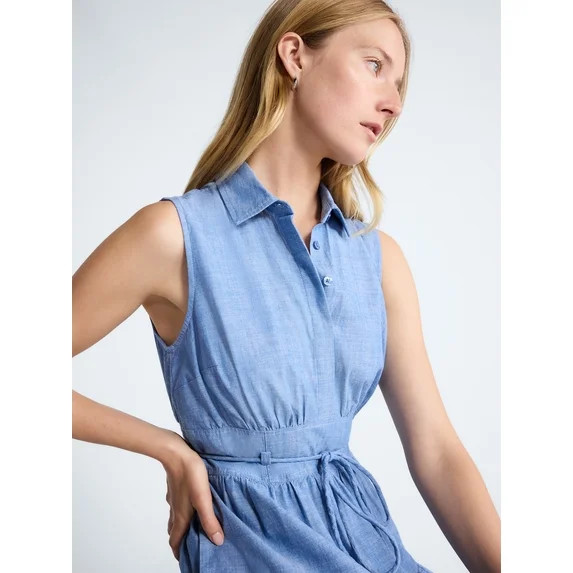 Free Assembly Women's and Women's Plus Sleeveless Cotton Maxi Shirtdress with Belt, Sizes XS-4X | Walmart (US)