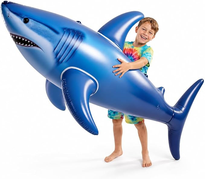 Giant Inflatable Shark Pool Float 75” - Large Blow-Up Shark Toy for Kids, Teens & Adults - Swim... | Amazon (US)