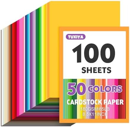 100 Sheets 8.5" X 11" Colored Cardstock, 50 Assorted Colors Construction Paper Card Stock Printer... | Amazon (US)