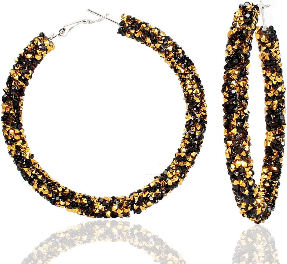 Bohemian Shiny Glitter Sequins Hoop Earrings Wrapped Gold Plated Circle Statement Rhinestone Dang... | Amazon (US)
