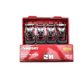 Husky 12 ft. x 1 in. Ratchet Tie-Down Straps with S-Hook (4-Pack) FH0829 - The Home Depot | The Home Depot