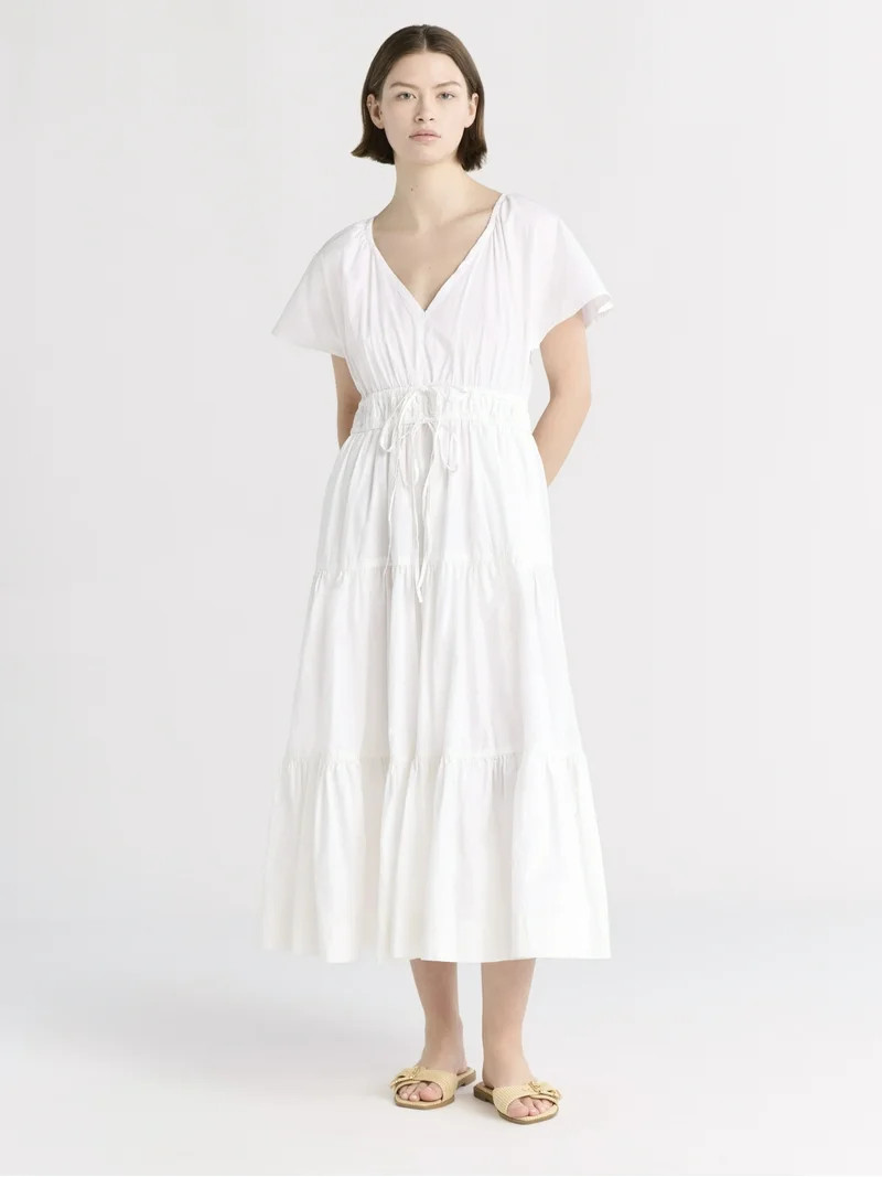 Free Assembly Women's and Women's Plus Tiered Cotton Maxi Dress, Sizes XS-4X | Walmart (US)
