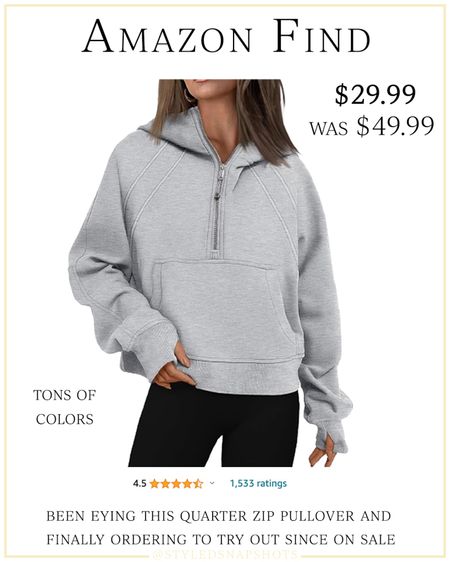 Amazon find :: quarter zip pullover on sale for $29 and tons of colors :: just ordered & will report back :: also comes in a non-hoodie option 

sweatshirt, hoodie 

#LTKFind #LTKsalealert #LTKunder50