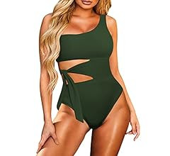 TOLENY Women One Shoulder Cutout One Piece Swimsuit Tie Waist Monokini Bikinis | Amazon (US)