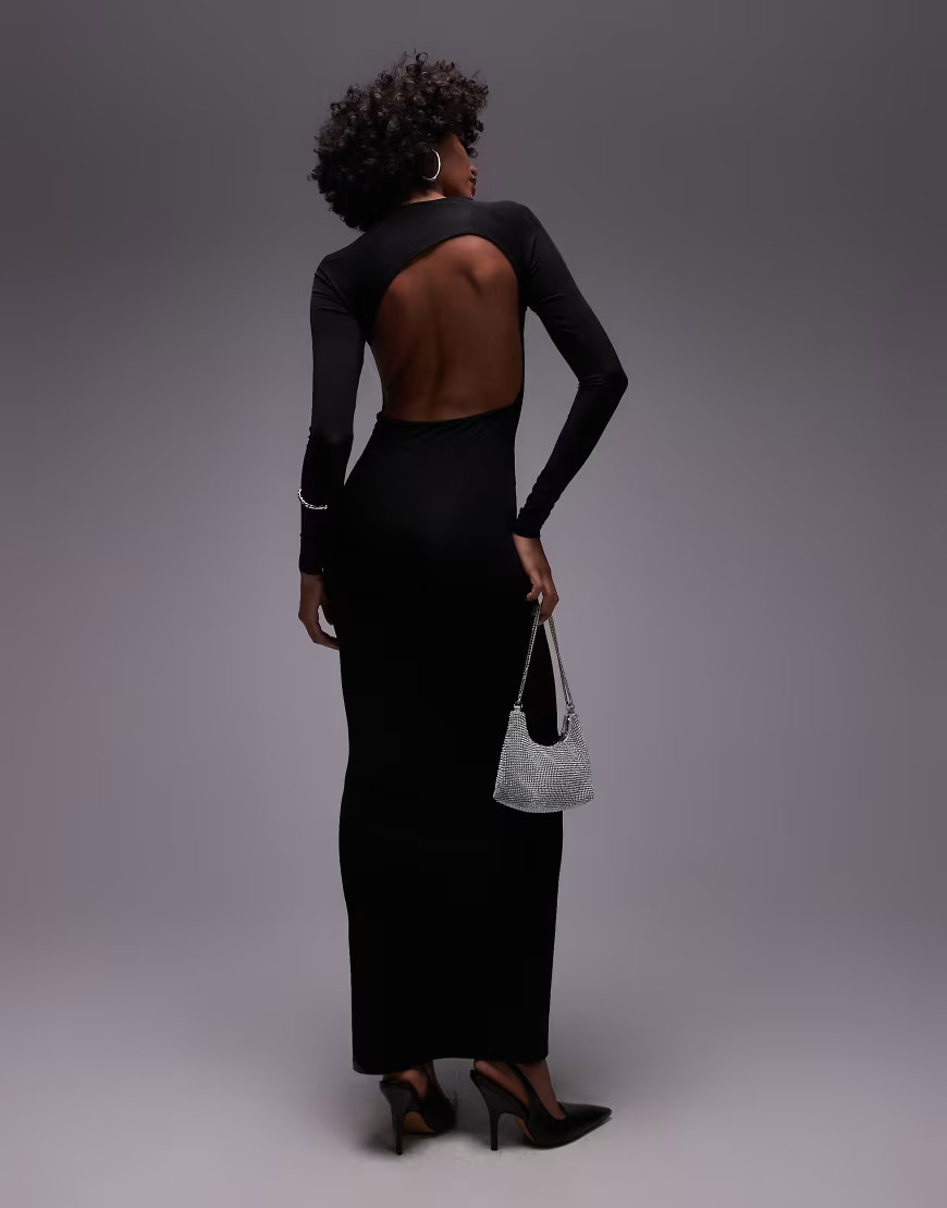 Mango open back detail maxi dress in black | ASOS (Global)
