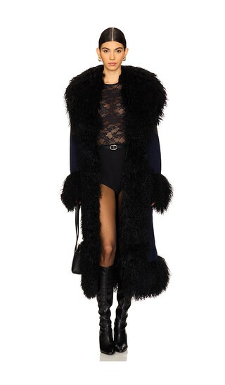 Dorothy Suede Maxi Coat With Fur Trim | Revolve Clothing (Global)