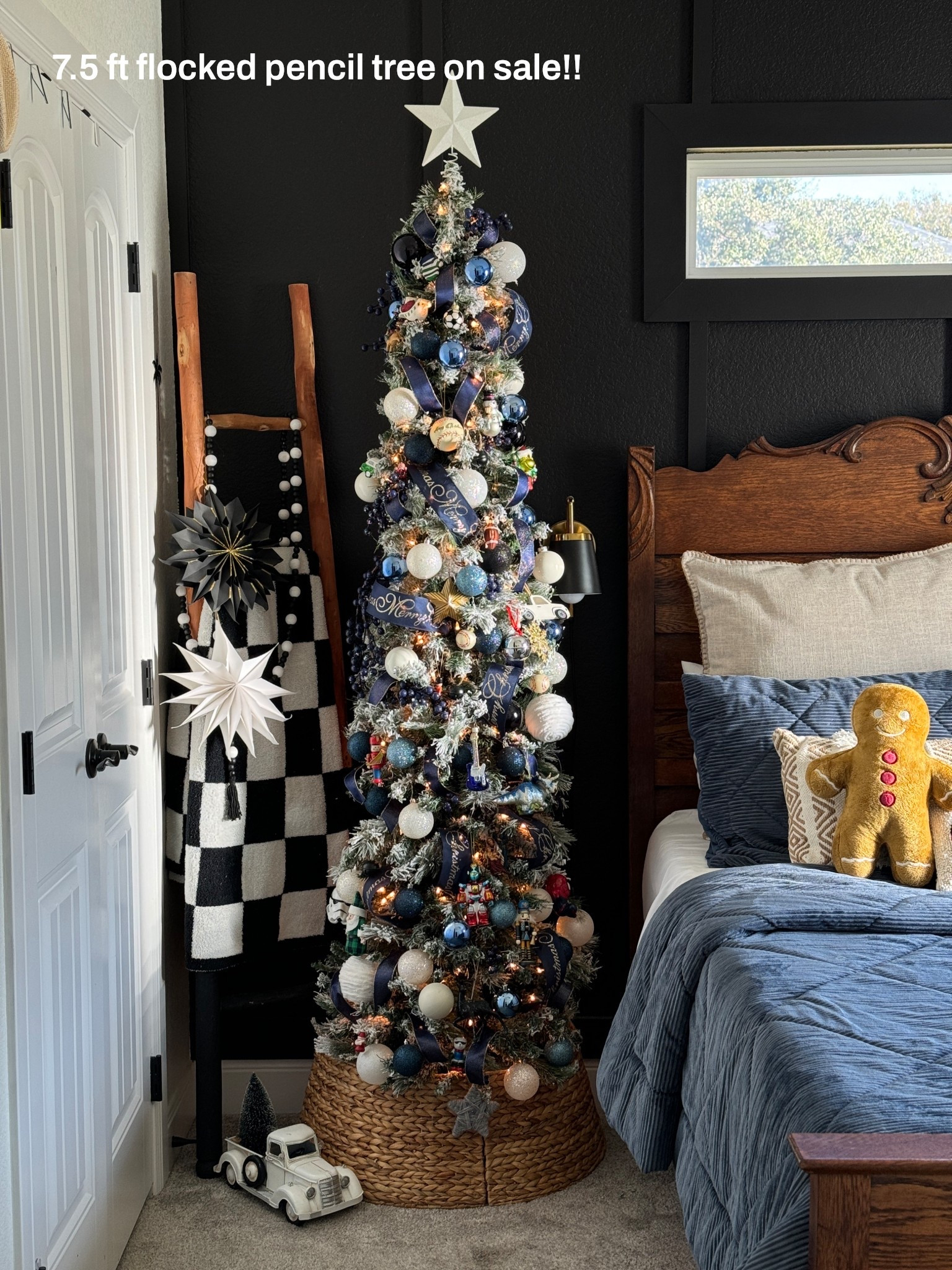 Flocked pencil tree I use in both my kids rooms! 🩵 

#LTKHome #LTKHoliday