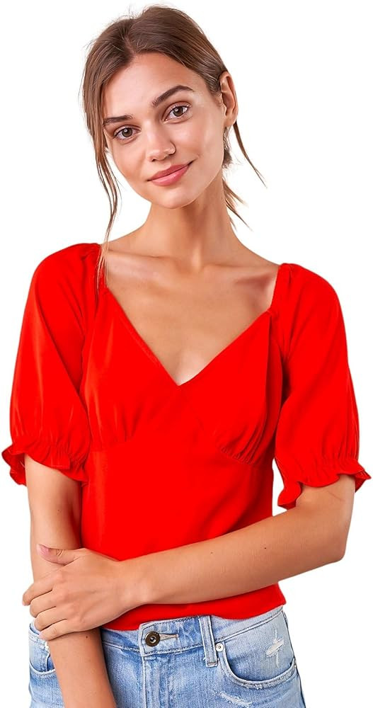 Women's Sweetheart Neckline Puff Sleeve Blouse | Amazon (US)