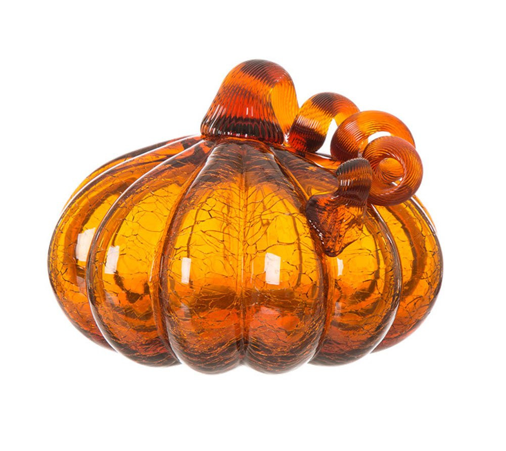Glitzhome Handblown Amber Crackle Glass Pumpkin for Fall Harvest Decorating (5.51" H) | Amazon (US)