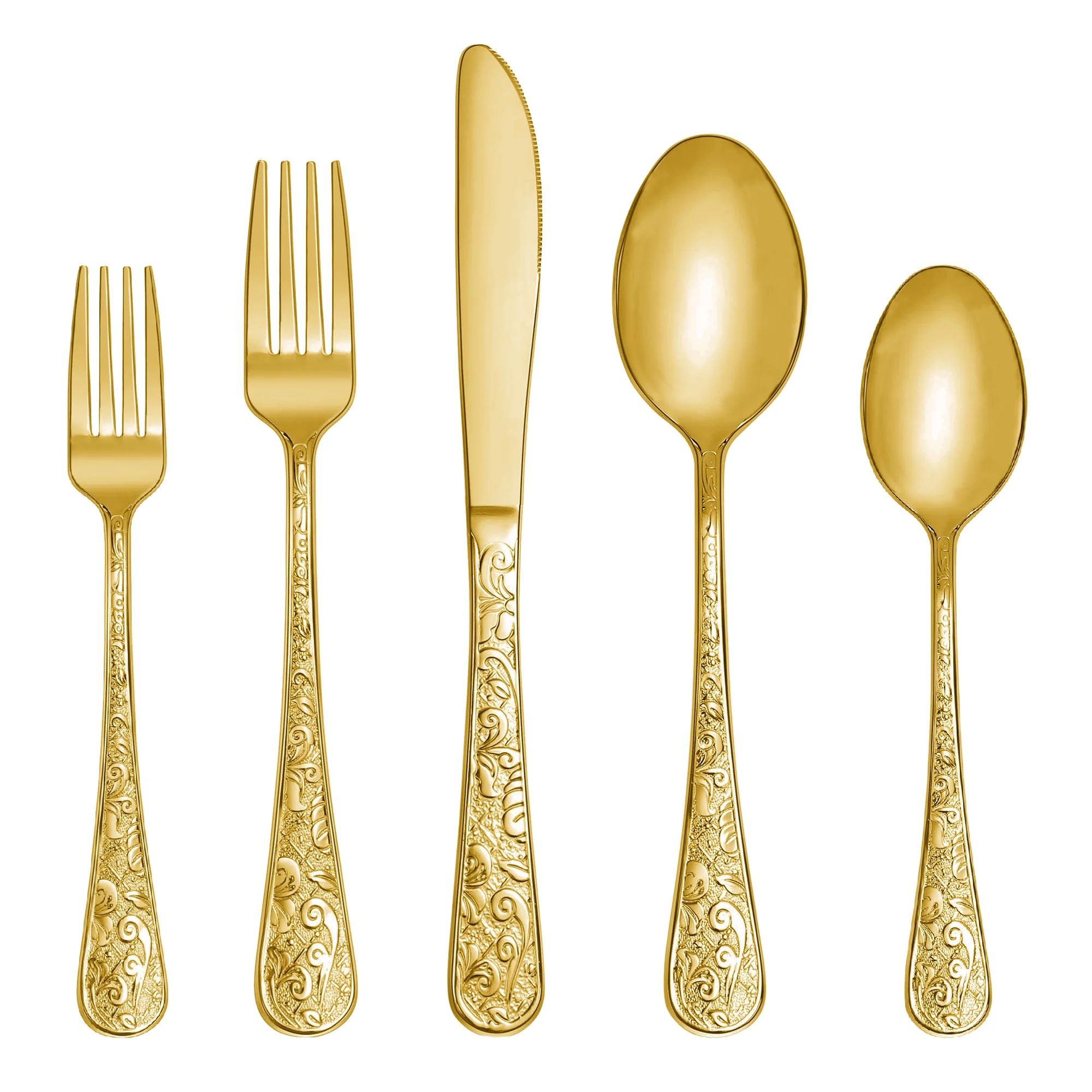 Runfly Vintage Carved Gold Stainless Steel 20 Pieces Flatware Golden Silverware Set,Modern Emboss... | Walmart (US)