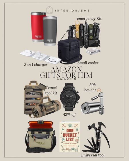 Amazon gifts for him, popular and trending gifts for him, watch is 40% off, universal tool, emergency kit to keep in your car, survival kit, three and one charger for your phone and watch, yeti, coffee, mug, universal tool, tool, traveling, case, small cooler, gifts for dad, gifts for Grandpa

#LTKGiftGuide #LTKsalealert #LTKmens