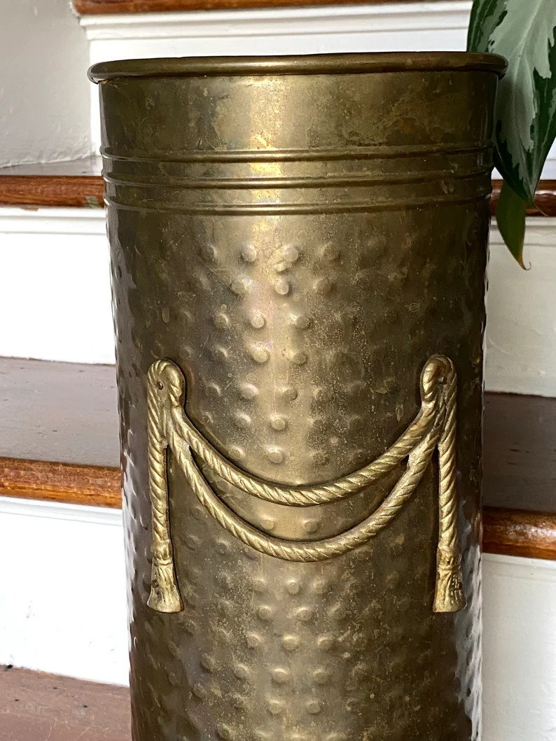 Vintage Hammered Brass Umbrella Stand With Swag Classic and Timeless - Etsy | Etsy (US)