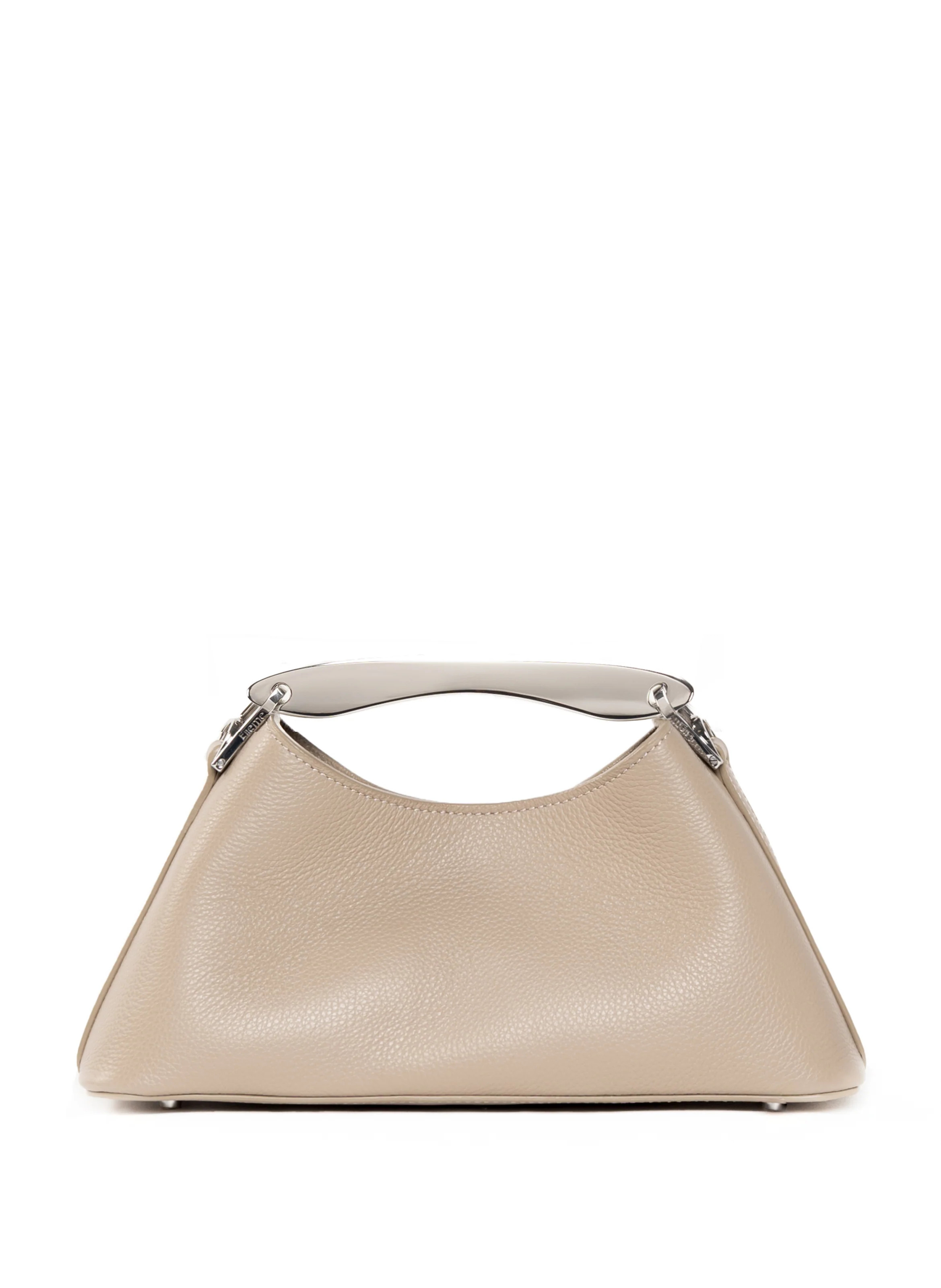 Mini Boomerang Pebbled Leather Taupe - Silver | Elleme
