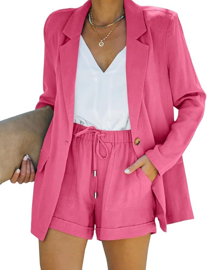 SySea Women's Business Suits Long Sleeve Blazer Jacket Coat and High Waisted Shorts 2 Pieces Outf... | Amazon (US)
