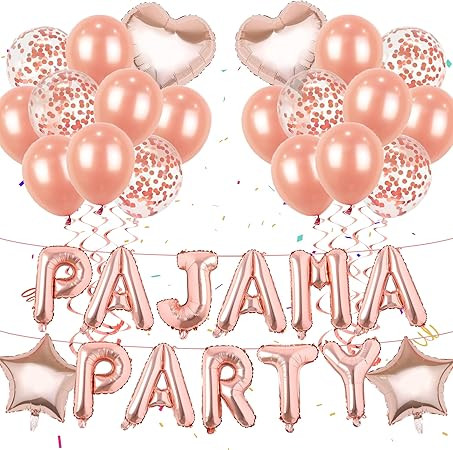 Sleepover Slumber Party Decorations Girls - Rose Gold PAJAMA Party Balloons Pennant Banner Confet... | Amazon (US)
