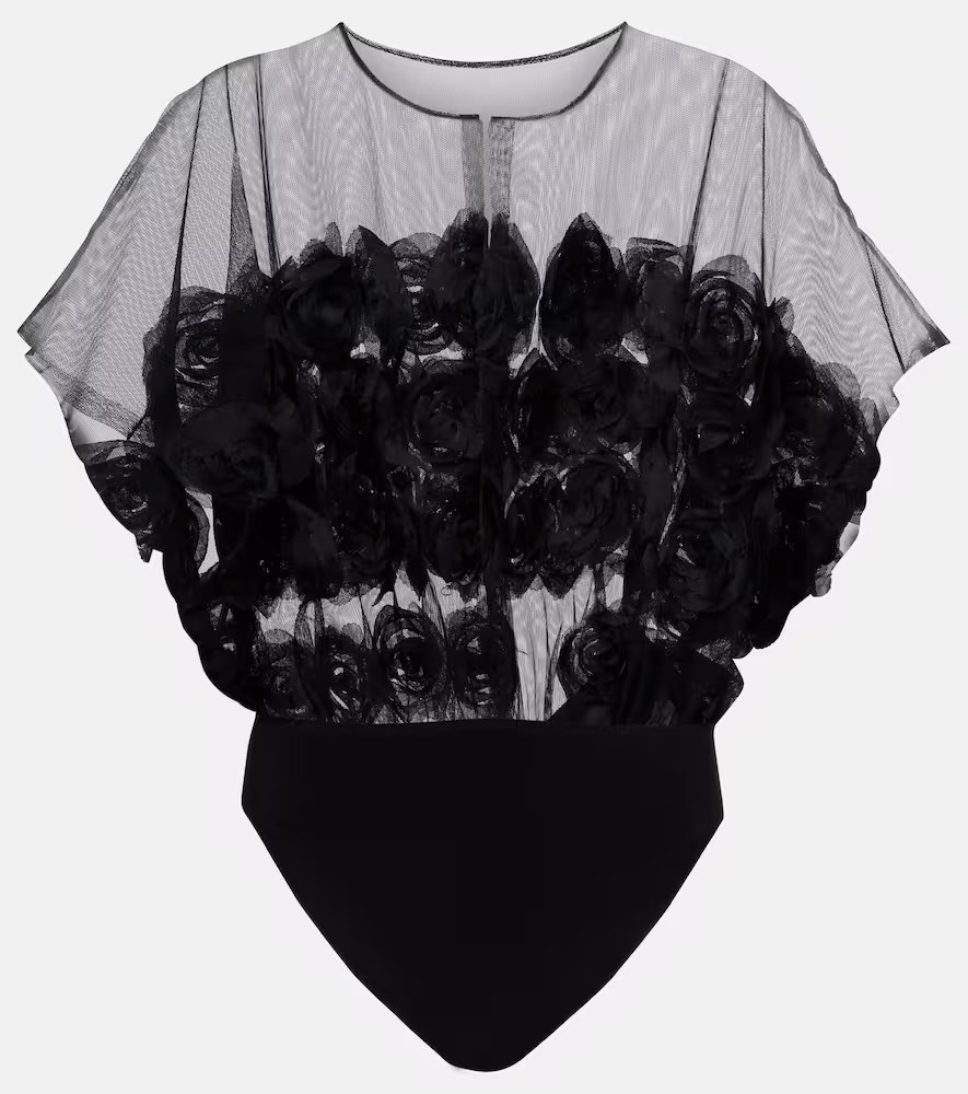 Norma Kamali Floral-appliquÃ© semi-sheer bodysuit | Mytheresa (US/CA)