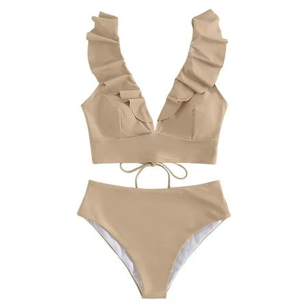 Swimsuits for Women，Alrise Women s Beige Bikini Solid Color Two- Piece Set Sexy Beachwear Medium | Walmart (US)