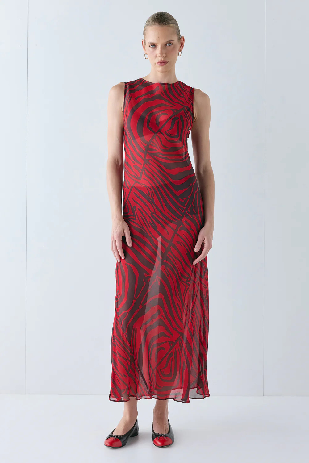 Francesca Sheer Maxi Dress Red Zebra | VRG Grl