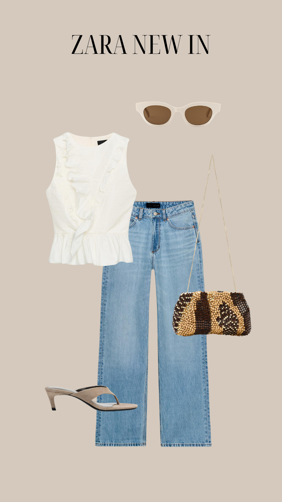 Zara new in OOTD styling my new fave bag and top!

zara new in, zara outfit, zara flatlay, spring outfit, summer outfit, neutral outfit, white ruffle top, sleeveless blouse, peplum top, light wash jeans, wide leg jeans, denim outfit, cream sunglasses, beaded bag, shoulder bag, heeled sandals, casual chic outfit, elevated everyday look 

 #LTKspring #LTKsummer #LTKeurope