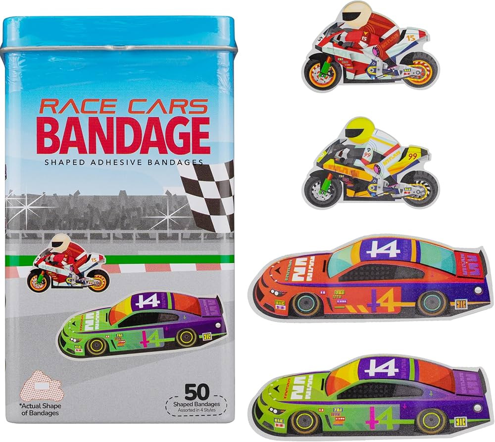 BioSwiss Kids Bandages, Race Cars Shaped Self Adhesive Bandage Set, Latex Free, Sterile Wound Car... | Amazon (US)