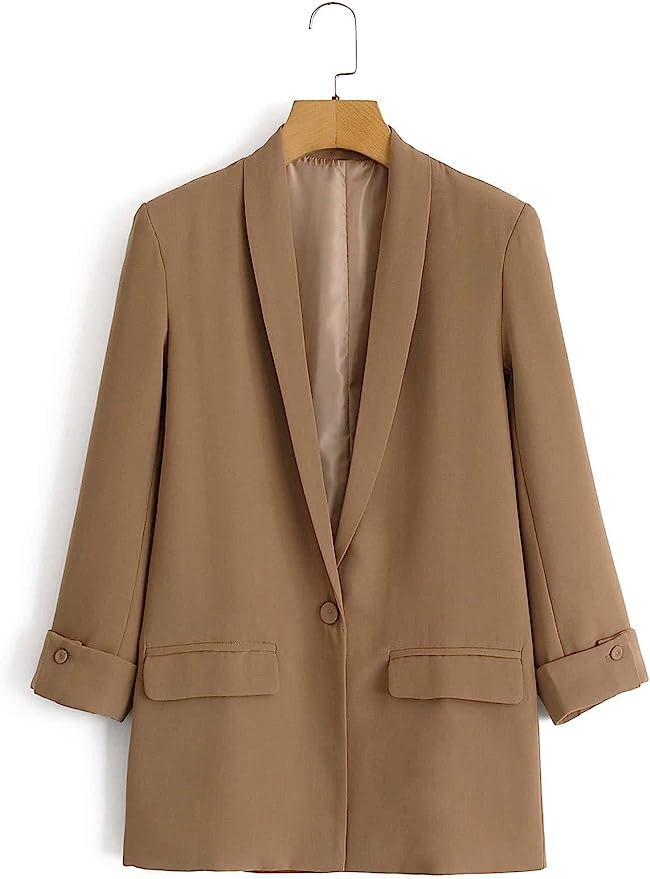 REDESYN Jackets for Women - Solid Shawl Collar Blazer (Color : Camel, Size : Small) | Amazon (US)