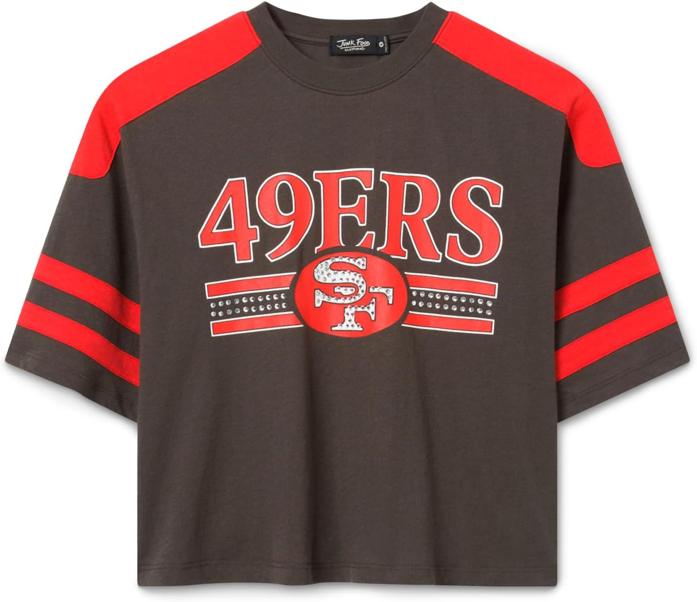 Junk Food Clothing NFL San Francisco 49ers Bling Striped Crop Tee | Amazon (US)