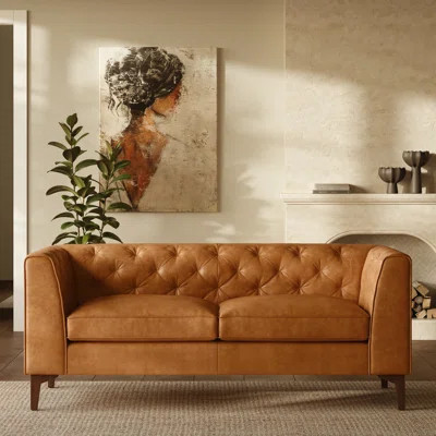 Essex 74" Full-Grain Genuine Italian Leather Square Arm Sofa | Wayfair North America