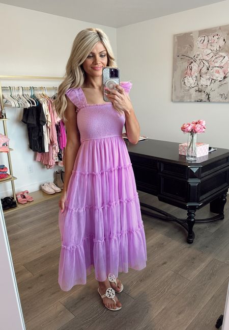 Lavender tulle maxi smocked dress from Vici Collection. Linked some that are very similar - this was low on stock when I ordered it! 

Also linked this exact dress but in different colors from Baltic Born. Will link in exact. 

#LTKSeasonal #LTKunder100 #LTKwedding