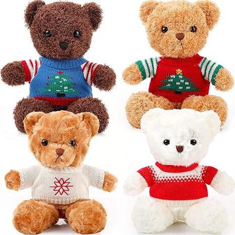 4 Pcs Christmas Bear Stuffed Animals with Doll Clothes 12 Inch Cute Plush Bear with Removable Swe... | Amazon (US)