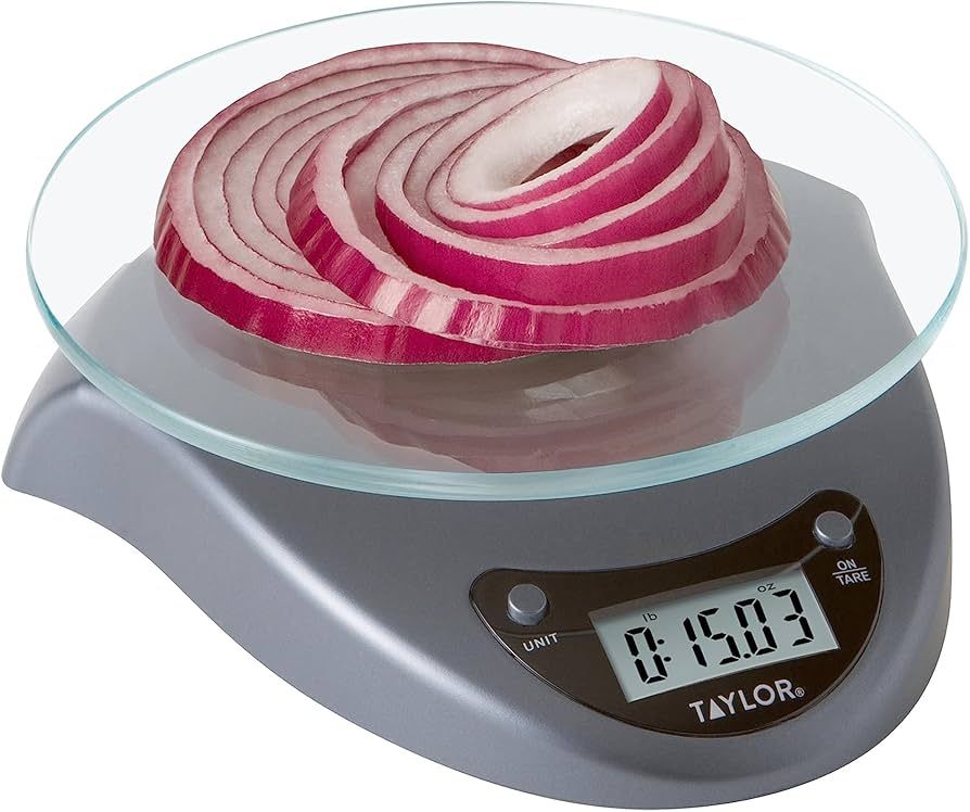 Taylor Digital Kitchen Scale with Glass Platform, Tare Button, and Plastic Body Weighs up to 11 P... | Amazon (US)