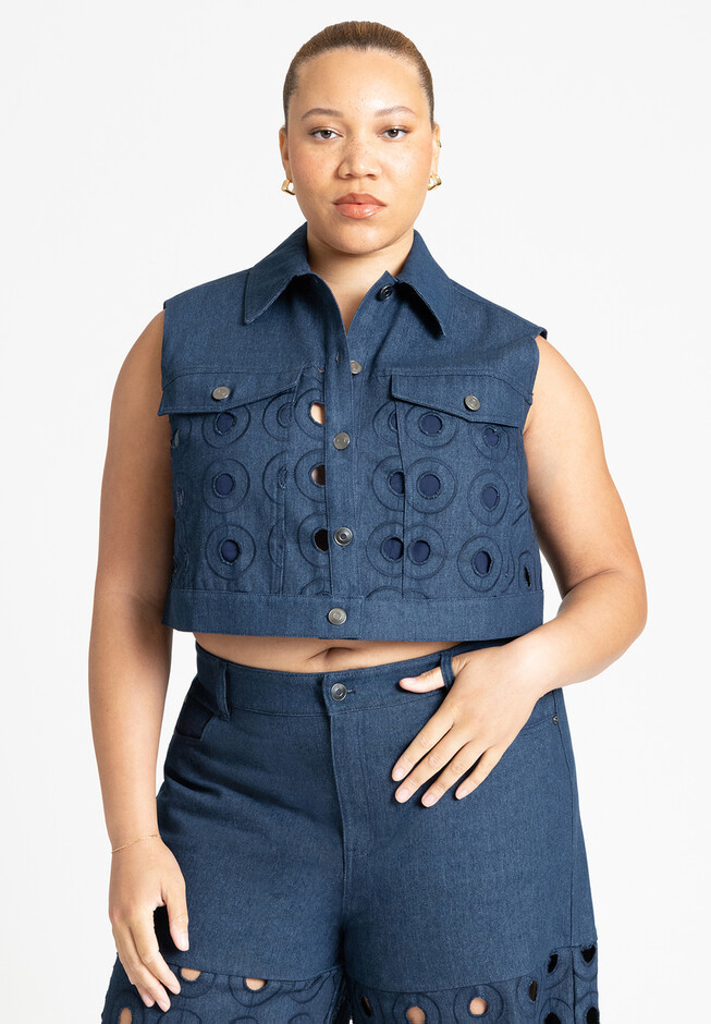 Circular Cutout Denim Vest | Eloquii