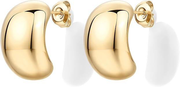 PAVOI Waterproof Hoop Earrings for Women - 14K Gold Plated Chunky, Dome, Square, Twisted Huggie H... | Amazon (US)