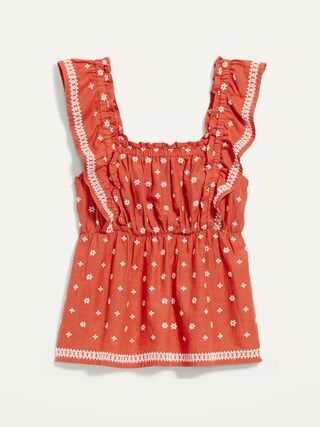 Sleeveless Ruffled Embroidered Swing Blouse for Women | Old Navy (US)