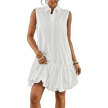 Bsubseach Womens Casual Summer Dresses Sleeveless Linen Bubble Mini Short Dress Button Down Shirt... | Amazon (US)