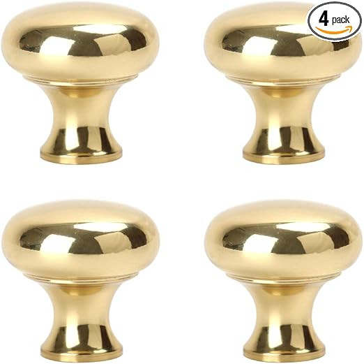 RZDEAL 4 PCS 1.0'' x 0.9'' Brass Mirror-Polished Pulls Round Brass Pulls Antique Simple and Elega... | Amazon (US)